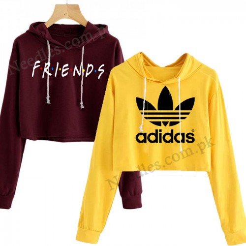 Bundle of 2 Maroon Frineds & Yellow Ad Crop Hoodie 
